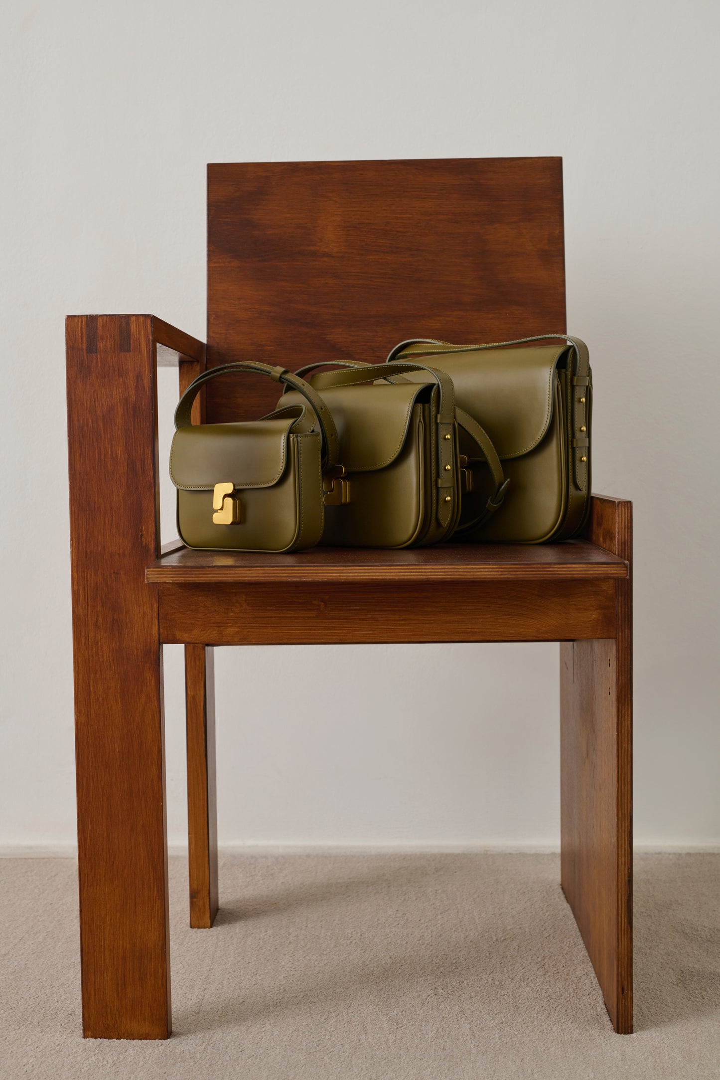 Sac Bellissima Maxi - Kaki Doré - Cuir - Femme